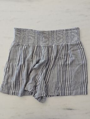 American Eagle Outfitters Blue & White Striped Smocked-Waist Shorts